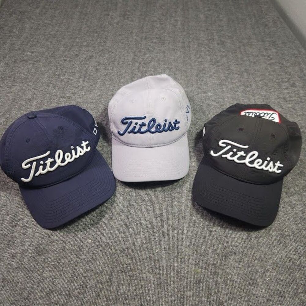 Lot of 3 Titleist Footjoy FJ Pro V1 Golf Hats Grey Black Blue Adjustable